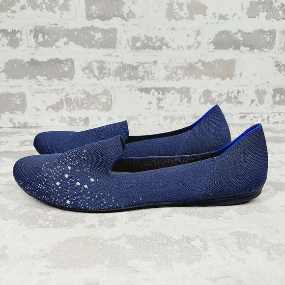 New Rothy's The Flat Navy Round Studded Slip-On Shoes Knit W354